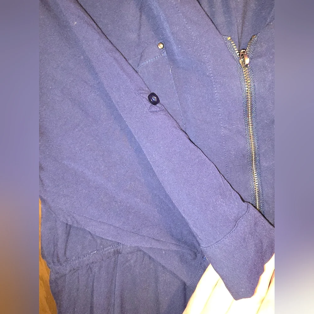 Torrid Blue Tunic with Mandarin Collar and Tie Front - Picture 2 of 3